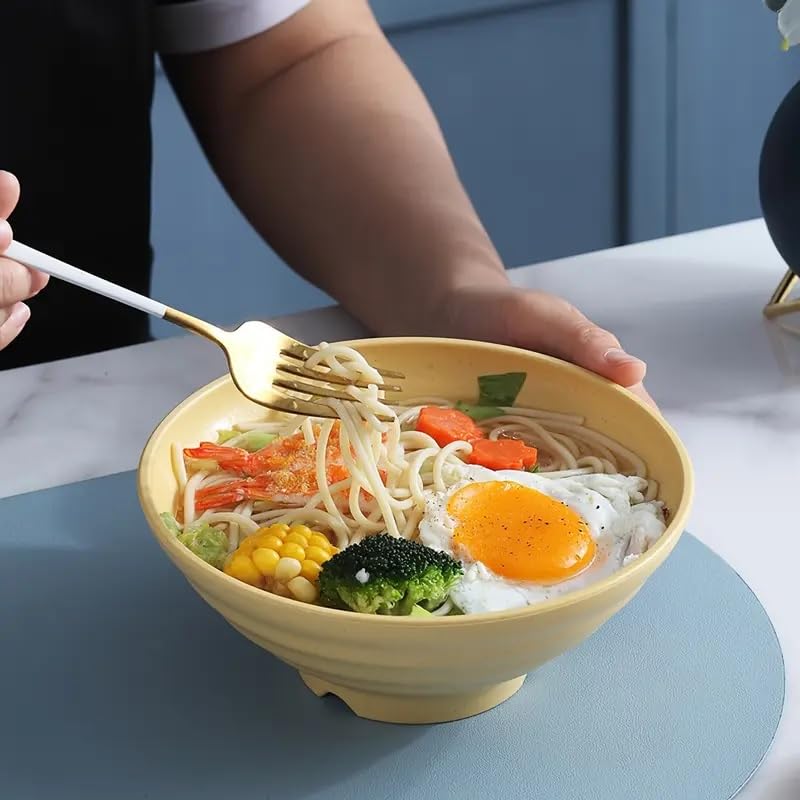 DANSR DANSR JapaneseStyle EcoFriendly Wheat Straw Ramen Bowl Microwave Safe Round Ramen Noodle Salad Bowl Soup Bowl Rice Bowl Oatmeal Bowl Cereal Bowl Ideal for Thai Flavour 21 CM_Yellow_6 Pcs  - Image 2