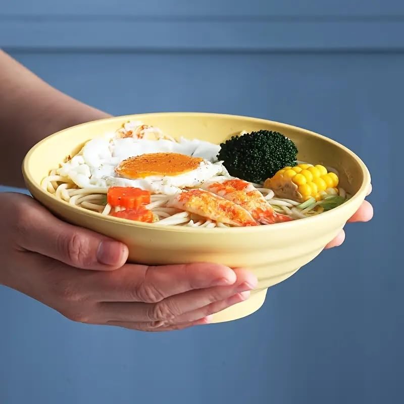 DANSR DANSR JapaneseStyle EcoFriendly Wheat Straw Ramen Bowl Microwave Safe Round Ramen Noodle Salad Bowl Soup Bowl Rice Bowl Oatmeal Bowl Cereal Bowl Ideal for Thai Flavour 21 CM_Yellow_6 Pcs  - Image 3