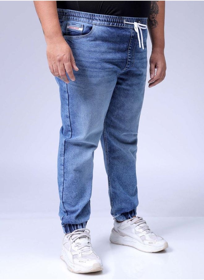 HARDSODA Men Plus Size Slim Fit Solid Mid-Rise Stretchable Denim Joggers  - Image 4