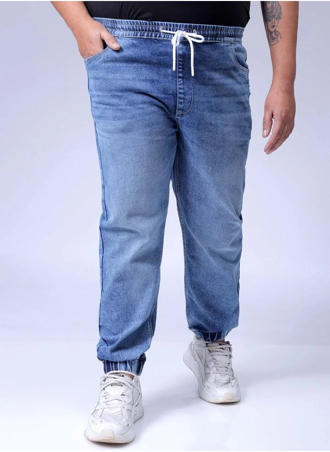 HARDSODA Men Plus Size Slim Fit Solid Mid-Rise Stretchable Denim Joggers
