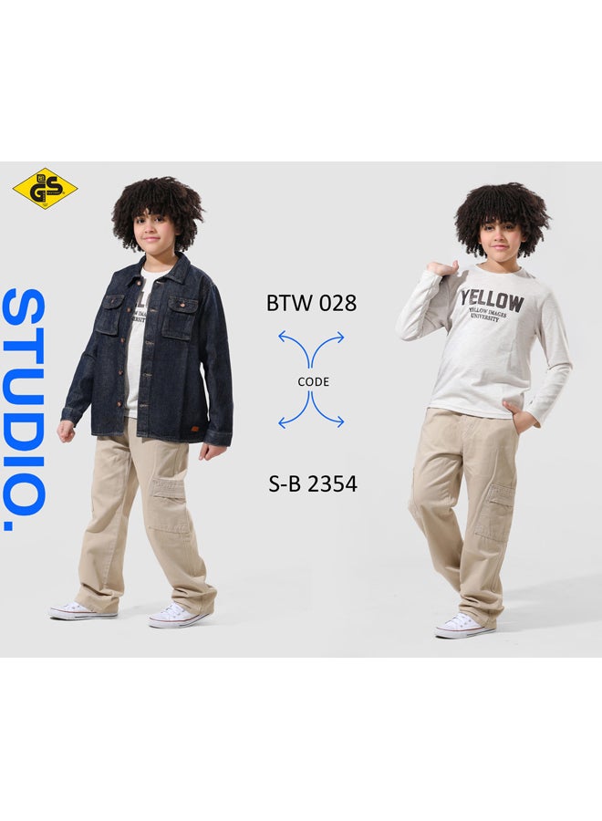 قميص جاباردين خريفي للأولاد مع تيشيرت قطني بأكمام طويلة