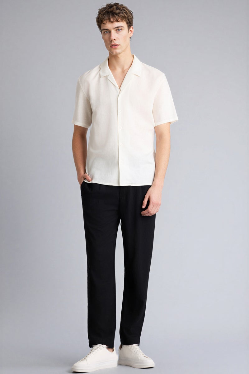 DeFacto Beige Man Polo Collar Linen Blend Short Sleeve Shirt Casual - Image 2