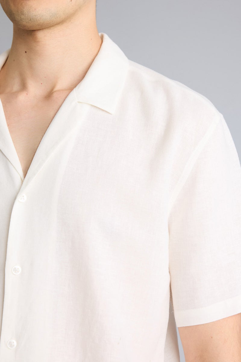 DeFacto Beige Man Polo Collar Linen Blend Short Sleeve Shirt Casual - Image 4