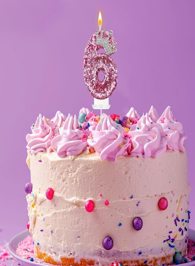 JonesLi 6Th Birthday Number Candles,Pink Crown Birthday Candles for Cake Pink Candles,Super Cute Sparkling Crown Candle, for Birthday Party Decorations - Image 4