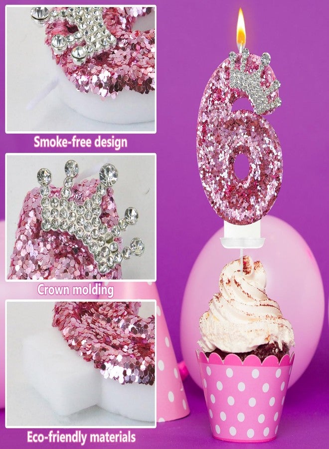 JonesLi 6Th Birthday Number Candles,Pink Crown Birthday Candles for Cake Pink Candles,Super Cute Sparkling Crown Candle, for Birthday Party Decorations - Image 3