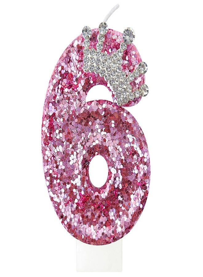 JonesLi 6Th Birthday Number Candles,Pink Crown Birthday Candles for Cake Pink Candles,Super Cute Sparkling Crown Candle, for Birthday Party Decorations - Image 1