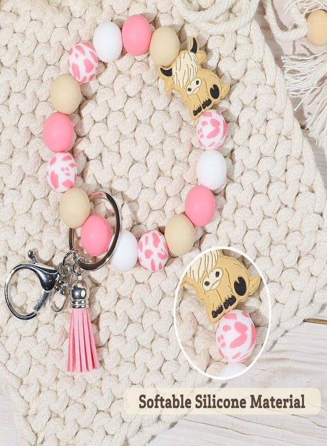 لوناي سوار ومقبض على شكل بقرة هايلاند من لوناي، بتصميم غربي، مصنوع من السيليكون ومزين بخرز على شكل بقرة هايلاند، هدية مثالية للفتيات، مع سلسلة مفاتيح مطبوعة بشرابة جلدية. - Image 4