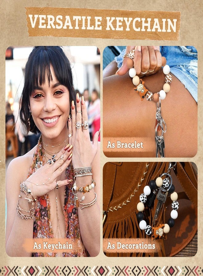 لوناي سوار ومقبض على شكل بقرة هايلاند من لوناي، بتصميم غربي، مصنوع من السيليكون ومزين بخرز على شكل بقرة هايلاند، هدية مثالية للفتيات، مع سلسلة مفاتيح مطبوعة بشرابة جلدية. - Image 2