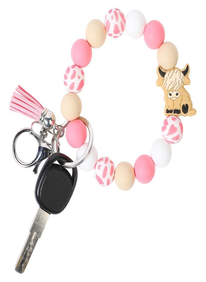لوناي سوار ومقبض على شكل بقرة هايلاند من لوناي، بتصميم غربي، مصنوع من السيليكون ومزين بخرز على شكل بقرة هايلاند، هدية مثالية للفتيات، مع سلسلة مفاتيح مطبوعة بشرابة جلدية. - Image 1