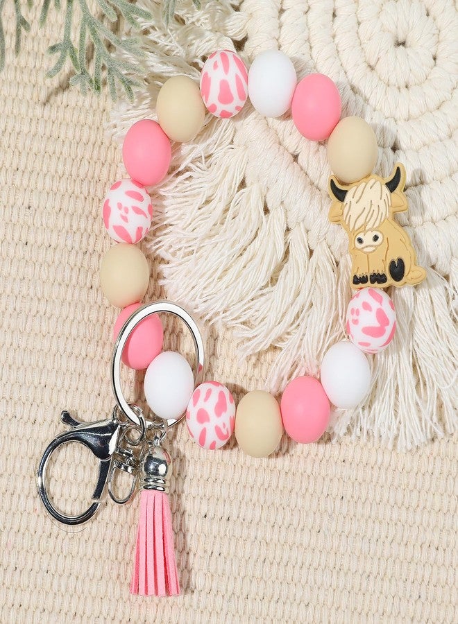 لوناي سوار ومقبض على شكل بقرة هايلاند من لوناي، بتصميم غربي، مصنوع من السيليكون ومزين بخرز على شكل بقرة هايلاند، هدية مثالية للفتيات، مع سلسلة مفاتيح مطبوعة بشرابة جلدية. - Image 5