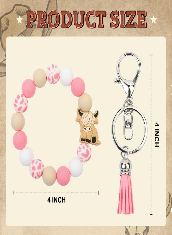 لوناي سوار ومقبض على شكل بقرة هايلاند من لوناي، بتصميم غربي، مصنوع من السيليكون ومزين بخرز على شكل بقرة هايلاند، هدية مثالية للفتيات، مع سلسلة مفاتيح مطبوعة بشرابة جلدية. - Image 3