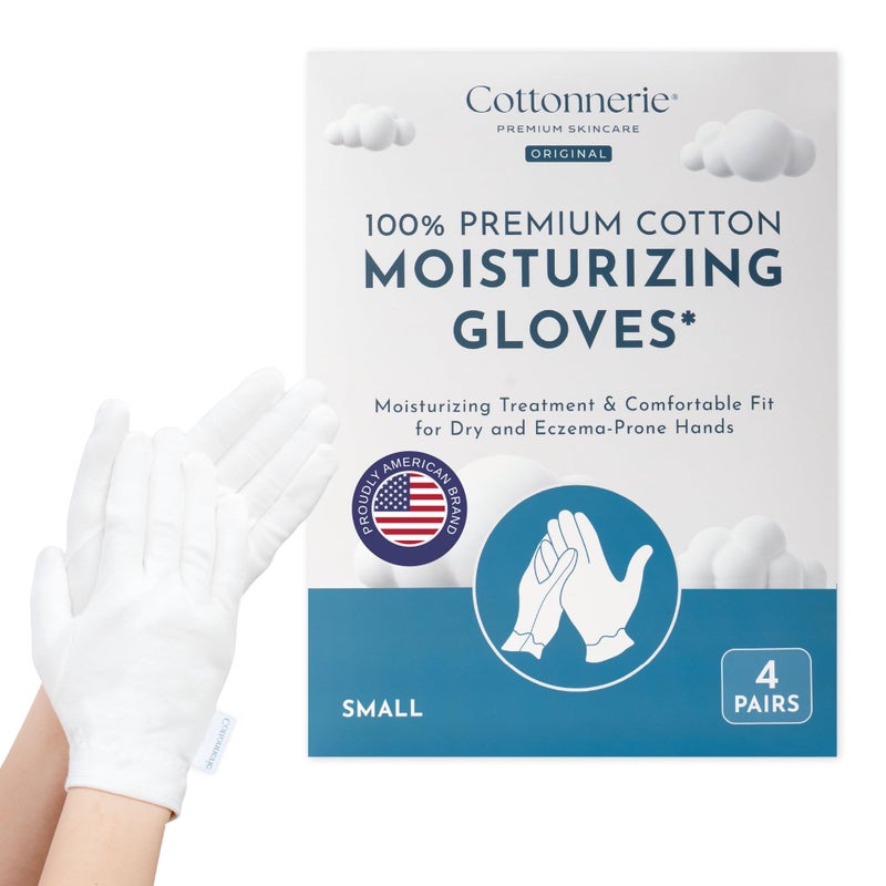 COTTONNERIE 4 Pairs Cottonnerie Original Cotton Gloves for Dry Hands Sleeping, Moisturizing Gloves Overnight, Hand Moisturizer Gloves, Moisture Gloves for Dry Hands Overnight, Sleeping Gloves, Small - Image 1