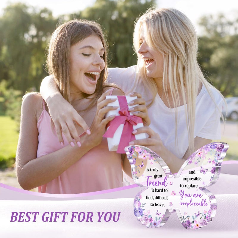 Glydein Friend Friendship Gifts for Women, Purple Butterfly Acrylic Plaque Desk Decor, Gifts for Friends Women Unique, Bestie Best Friendship Female Present, 5 x 3.8 x 0.5 inches - Image 2