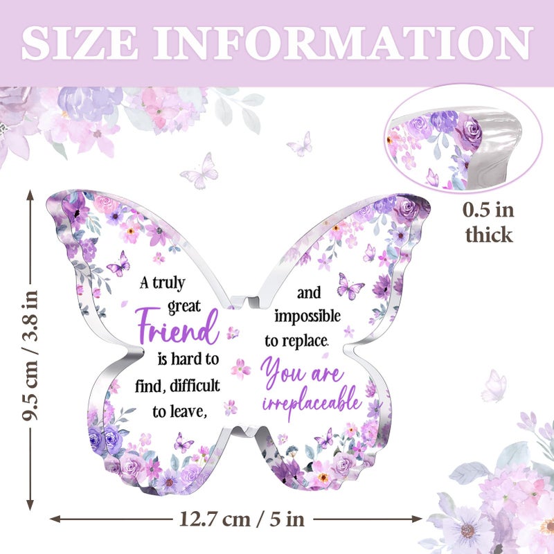 Glydein Friend Friendship Gifts for Women, Purple Butterfly Acrylic Plaque Desk Decor, Gifts for Friends Women Unique, Bestie Best Friendship Female Present, 5 x 3.8 x 0.5 inches - Image 4