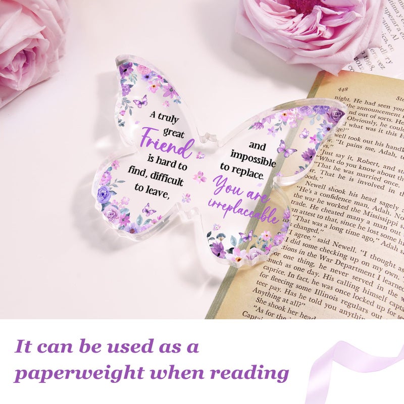 Glydein Friend Friendship Gifts for Women, Purple Butterfly Acrylic Plaque Desk Decor, Gifts for Friends Women Unique, Bestie Best Friendship Female Present, 5 x 3.8 x 0.5 inches - Image 3