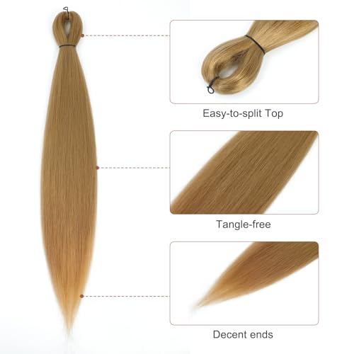 DIFUNEE Pre-stretched Braiding Hair - 24 Inch 8 Packs Blonde Long Braiding Hair For Twist or Box Braids, Yaki Texture Hot Water Setting Synthetic Braiding Hair Extensions (24 Inch, #27-8P) - Image 2