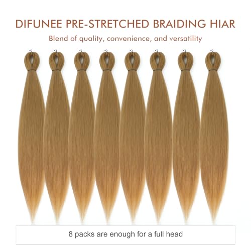 DIFUNEE Pre-stretched Braiding Hair - 24 Inch 8 Packs Blonde Long Braiding Hair For Twist or Box Braids, Yaki Texture Hot Water Setting Synthetic Braiding Hair Extensions (24 Inch, #27-8P) - Image 5