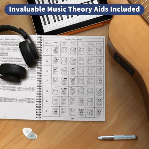 Enjoyard Guitar TAB Notebook Guitar Tablature Notebook Guitar Music Tabs Journal 120 Pages 28cm X 22cm Tablature Format Notebook with Guitar Chord Key Fretboard Note Chart Music Theory - Image 4