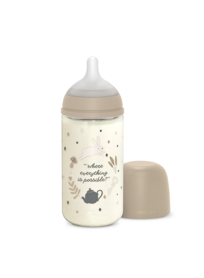 SUAVINEX زجاجة رضاعة للأطفال مع حلمة فسيولوجية بتدفق متوسط، تحاكي تجربة الرضاعة الطبيعية، +3 أشهر 240 مل - بيج - Image 1