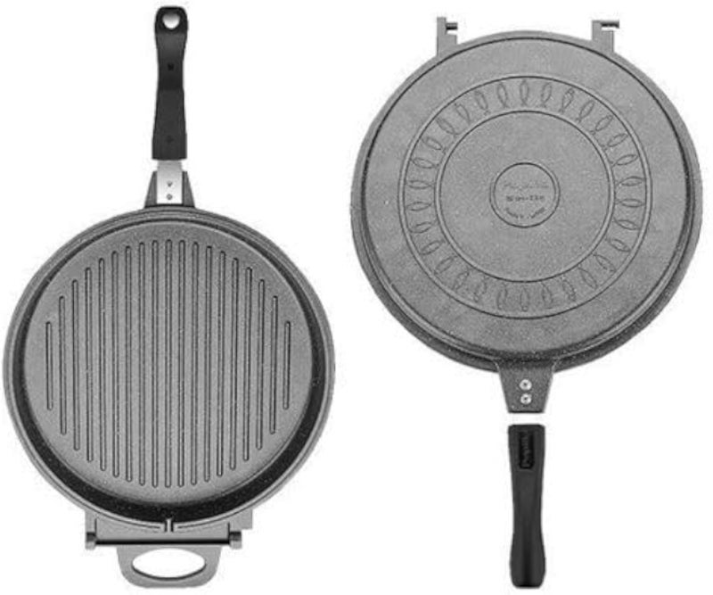 WILMA - مقلاة شواء مزدوجة من الصب مقاس 32 بوصة - أسود/أحمر - موقد غاز - صنع في تركيا