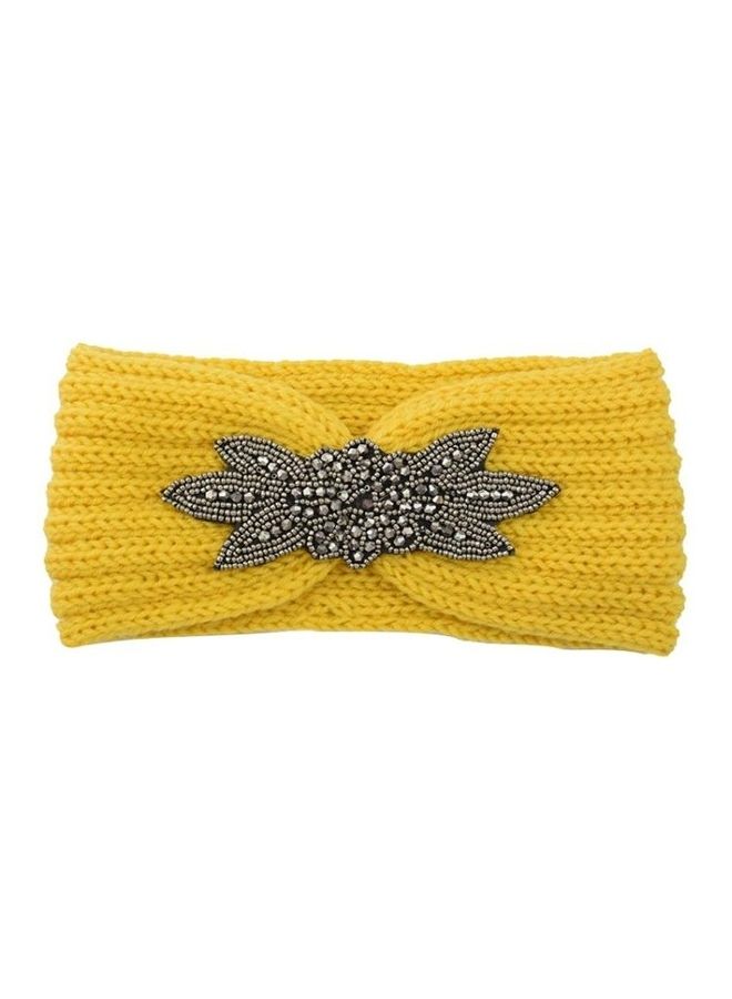 بي جي إم قطعتان من ربطة شعر من الصوف المحبوك مرصعة بالألماس على شكل ست أوراق شجر أصفر - Image 2