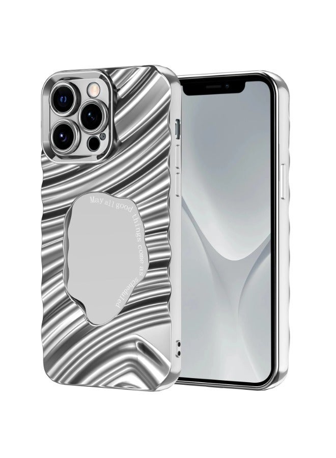 شيبشيب غطاء آيفون 14 برو بتصميم المرآة الفضية ونمط موجة الماء - تصميم جذاب وبسيط وأنيق، جمالي وشخصي للنساء والفتيات، غطاء هاتف مطلي بالكهرباء - Image 1