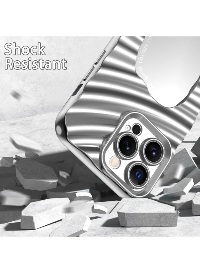 شيبشيب غطاء آيفون 14 برو بتصميم المرآة الفضية ونمط موجة الماء - تصميم جذاب وبسيط وأنيق، جمالي وشخصي للنساء والفتيات، غطاء هاتف مطلي بالكهرباء - Image 3