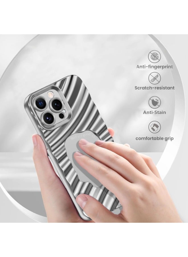 شيبشيب غطاء آيفون 14 برو بتصميم المرآة الفضية ونمط موجة الماء - تصميم جذاب وبسيط وأنيق، جمالي وشخصي للنساء والفتيات، غطاء هاتف مطلي بالكهرباء - Image 4