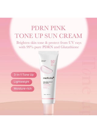 Pink Tone Up Sun Cream SPF 50 (50ml), Brightening Mineral Sunscreen with Natural Pink Tint, Tone Correcting UV Protection Cream & Makeup Primer for Radiant Glowing Skin - view 3