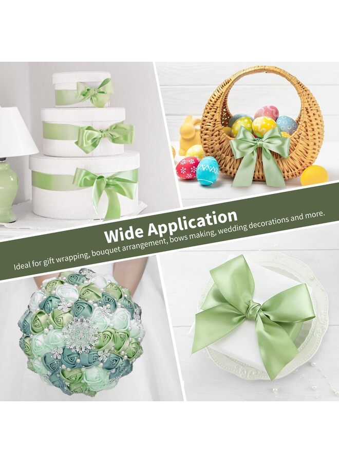 ribbon, pure polyester fabric ribbon, suitable for making roses, gift packaging, wedding decorations, crafts, bows (green) - Image 5