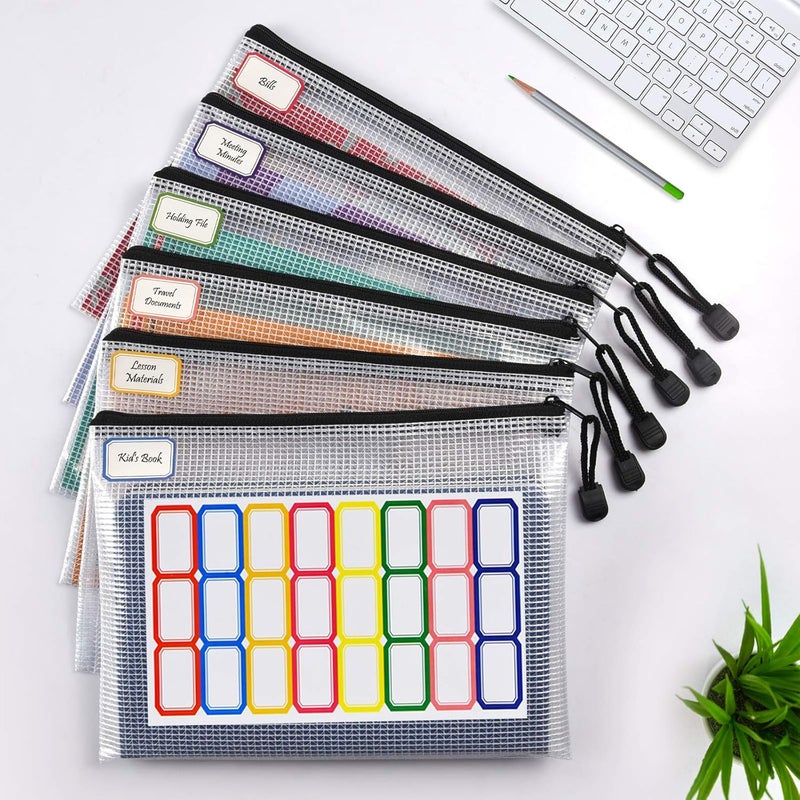 ASTEN 12 Pcs Plastic Mesh Zip File Bags, Waterproof Tear-Resistant Document File Folders, A5 Size Zipper Documents Pouch Document Organizer Bags for School Office Home Travel Storage(9.4×7.1Inch) - Image 2