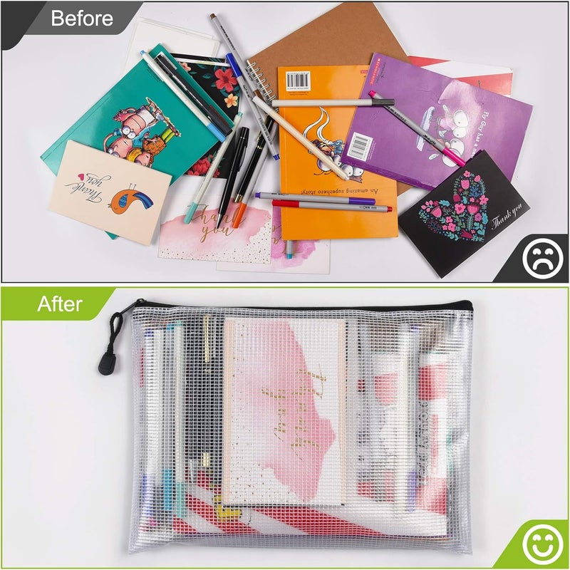 ASTEN 12 Pcs Plastic Mesh Zip File Bags, Waterproof Tear-Resistant Document File Folders, A5 Size Zipper Documents Pouch Document Organizer Bags for School Office Home Travel Storage(9.4×7.1Inch) - Image 4