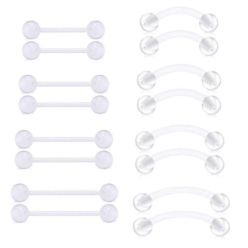 MODRSA 14G Clear Tongue Rings Plastic Nipple Ring for Surgery Work Flexible Curved Barbell Plastic Snake Eyes Tongue Rings 12-18mm Bar - Image 1