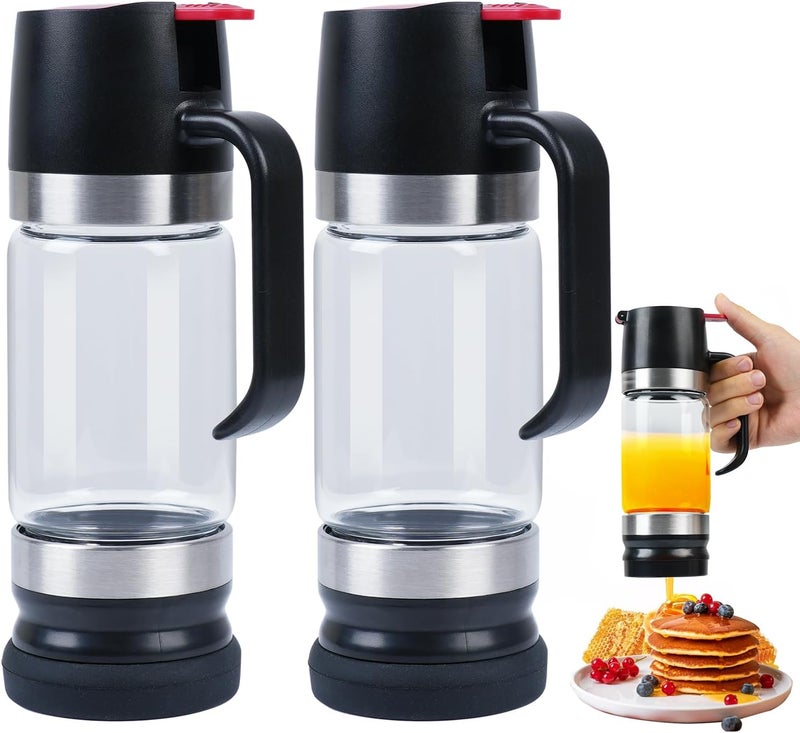 Ecopandy Honey Dispenser No Drip with Stand, 12 OZ Glass Honey Jar, Syrup Dispenser, Easy One Hand Use Honey Pot for Coffee or Tea, Mess Free Honey Dispenser for Syrup, Honey Container (2PCS Black) - Image 1