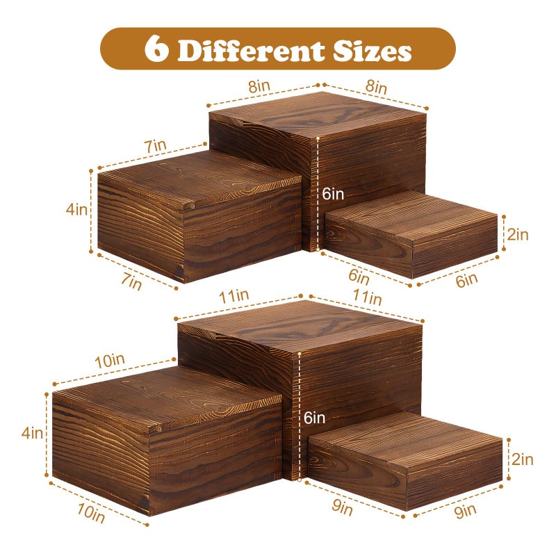 LEIFEOSH 6 Pack Wooden Risers Display Stands Rustic Wood Cake & Cupcake Stands for Party Square Food Risers for Buffet Wooden Crates for Display Home Decor - Image 2