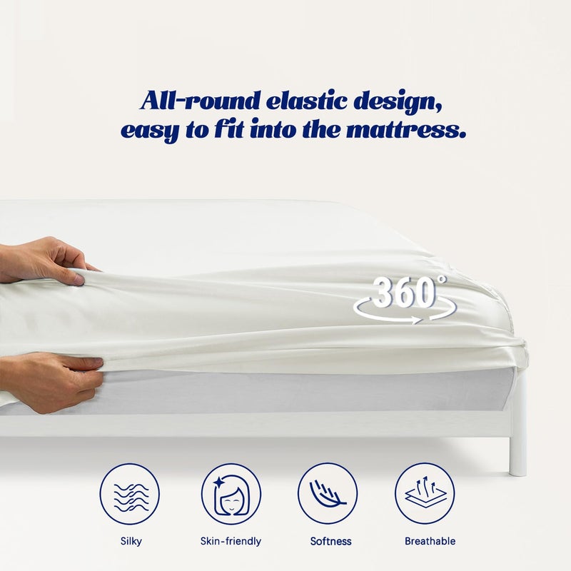 MR&HM MR&HM Satin Fitted Sheet Twin Size  Silky Bottom Sheet with Elastic Corner Straps  Deep Pocket up to 15 Inch  No More Slipping Off for Mattress - 1 Fitted Sheet Only (Ivory)  - Image 5