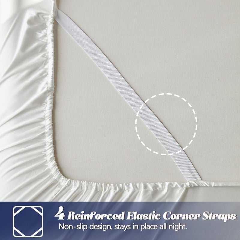 MR&HM MR&HM Satin Fitted Sheet Twin Size  Silky Bottom Sheet with Elastic Corner Straps  Deep Pocket up to 15 Inch  No More Slipping Off for Mattress - 1 Fitted Sheet Only (Ivory)  - Image 3