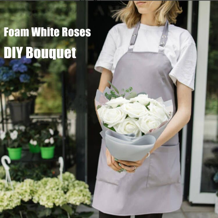 Cliselda 100Pcs Artificial Flowers Ivory White Fake Roses with Stems, Valentine's Day Gifts, Real Touch Foam Rose Bulk Faux Flowers for Decoration Centerpieces Flower Arrangements - Image 3