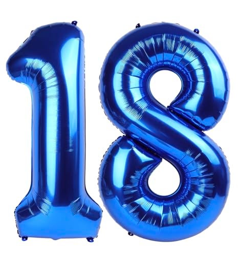 IWERP Navy Blue Number 18 Balloon 40 inch 18 Number Balloons 18th Navy Blue Birthday Decorations 18 Year Old Girls Boys Blue Party Supplies - Image 1