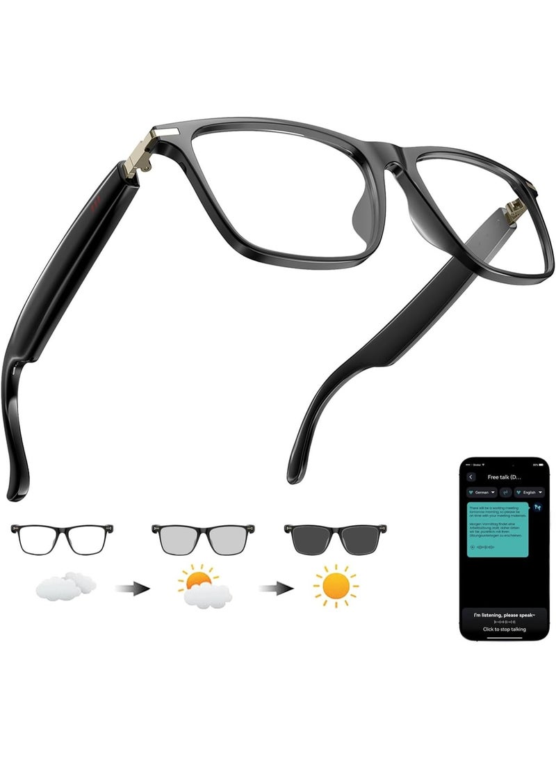 توب كور نظارات ذكية للترجمة بالذكاء الاصطناعي مع دردشة GPT وبلوتوث للرجال والنساء، تدعم 140 لغة، وعدسات متغيرة الألوان، وسماعات رأس شفافة مع مكبر صوت، ونظارات شمسية، مناسبة للسفر والاجتماعات والتجارة والأعمال. - Image 1