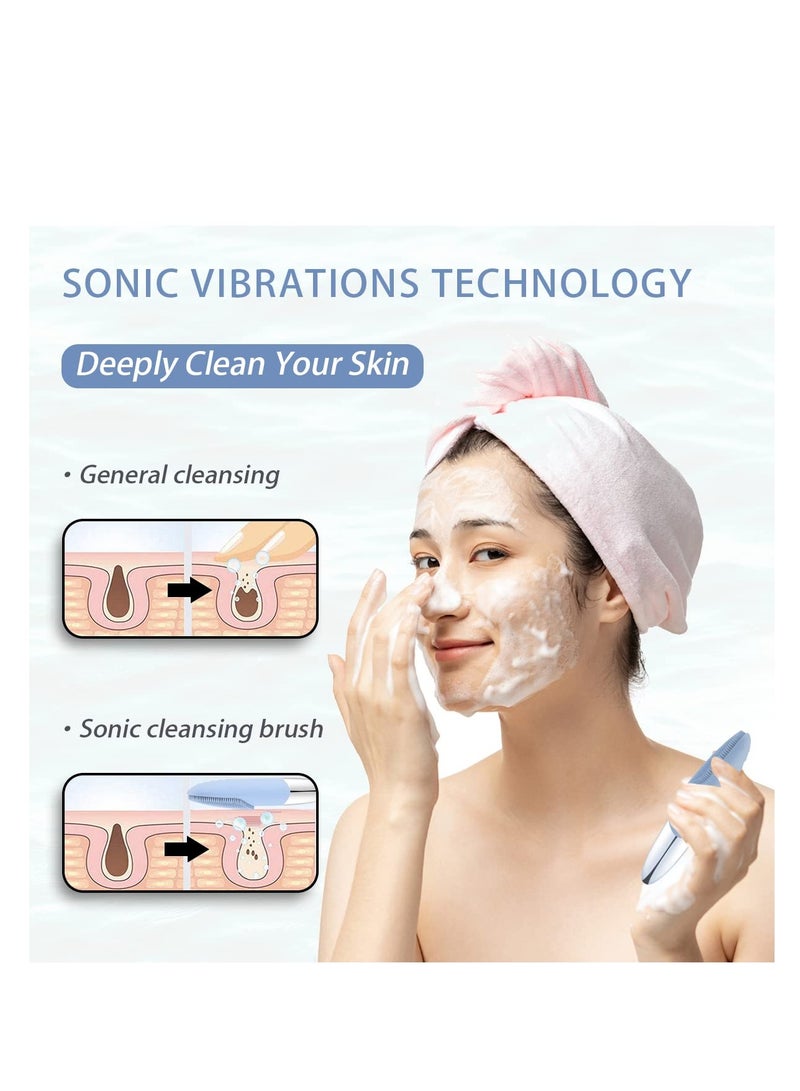 Excefore Facial Cleansing Brush, Silicone Face Scrubber, IPX7 Waterproof Blue - Image 2