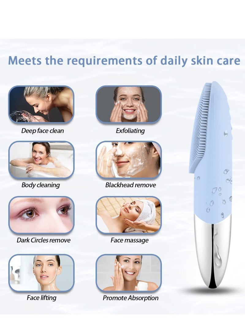 Excefore Facial Cleansing Brush, Silicone Face Scrubber, IPX7 Waterproof Blue - Image 5