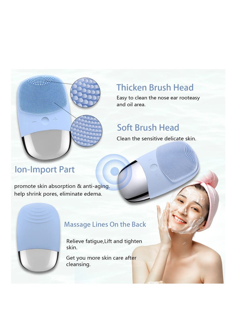 Excefore Facial Cleansing Brush, Silicone Face Scrubber, IPX7 Waterproof Blue - Image 3
