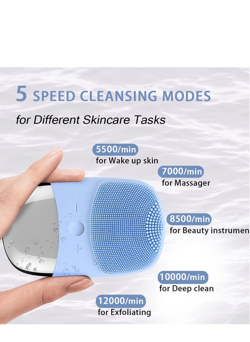 Excefore Facial Cleansing Brush, Silicone Face Scrubber, IPX7 Waterproof Blue - Image 4