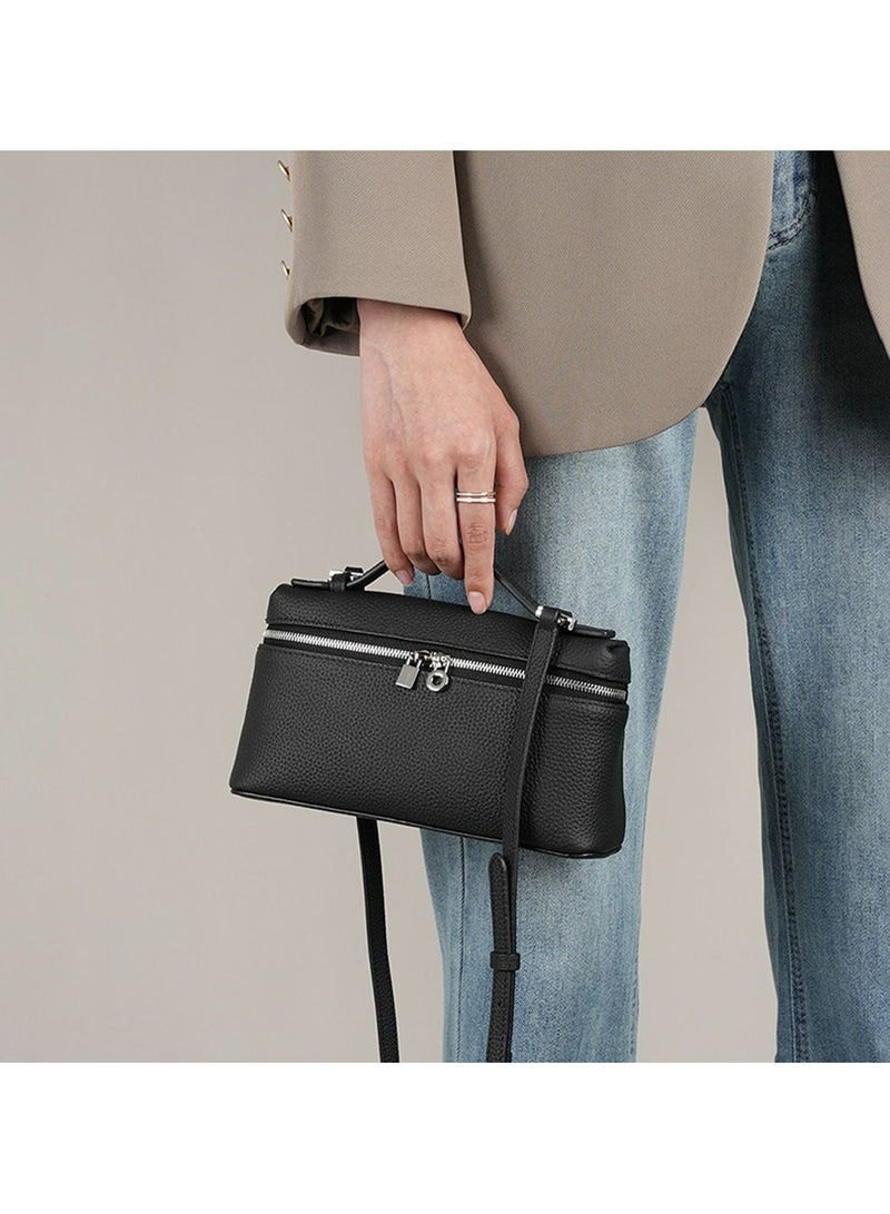 حقيبة يد نسائية بسيطة عصرية حقيبة يد نسائية سوداء صلبة ملونة جلدية للكتف حقائب جلدية للكتف شرق غرب للسيدات - Image 1