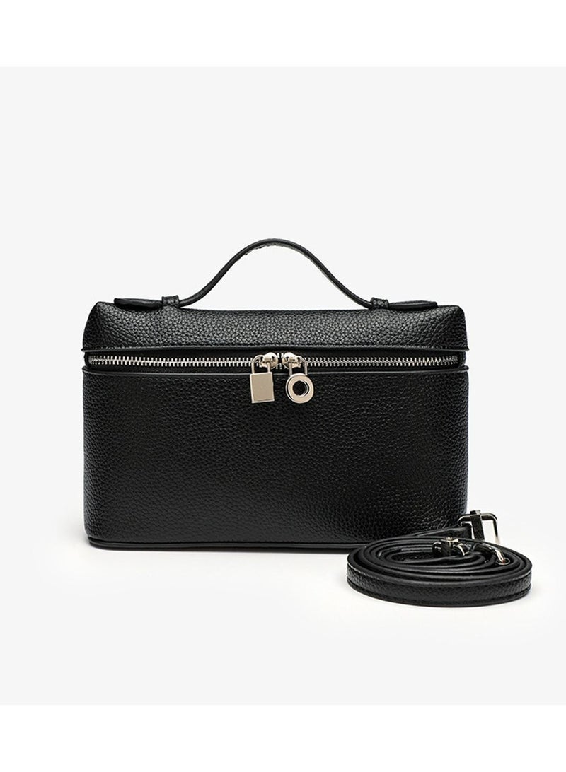 حقيبة يد نسائية بسيطة عصرية حقيبة يد نسائية سوداء صلبة ملونة جلدية للكتف حقائب جلدية للكتف شرق غرب للسيدات - Image 2