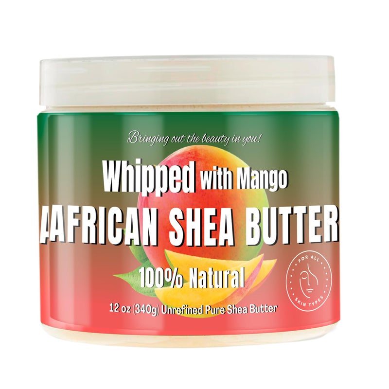 RA COSMETICS Whipped Shea Butter Mango - 100% Pure and Natural African Shea Butter - Ultimate Handcrafted Moisturizer with Essential Vitamins for Radiant Skin and Luscious Hair - 12oz Jar - Image 1