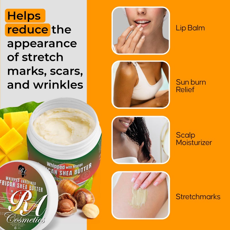 RA COSMETICS Whipped Shea Butter Mango - 100% Pure and Natural African Shea Butter - Ultimate Handcrafted Moisturizer with Essential Vitamins for Radiant Skin and Luscious Hair - 12oz Jar - Image 5
