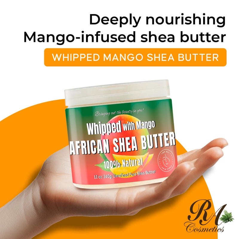 RA COSMETICS Whipped Shea Butter Mango - 100% Pure and Natural African Shea Butter - Ultimate Handcrafted Moisturizer with Essential Vitamins for Radiant Skin and Luscious Hair - 12oz Jar - Image 2