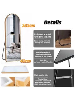 Beauenty Mirror Full Length 150cm,Arched Aluminum alloy Large Standing Dressing Mirror Hanging Leaning Against Wall Mounted Mirror with Stand for Bedroom Locker Room Living Room (gold)  - Image 5